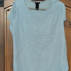 Ann Taylor Light Blue Eyelet Short Sleeve Top